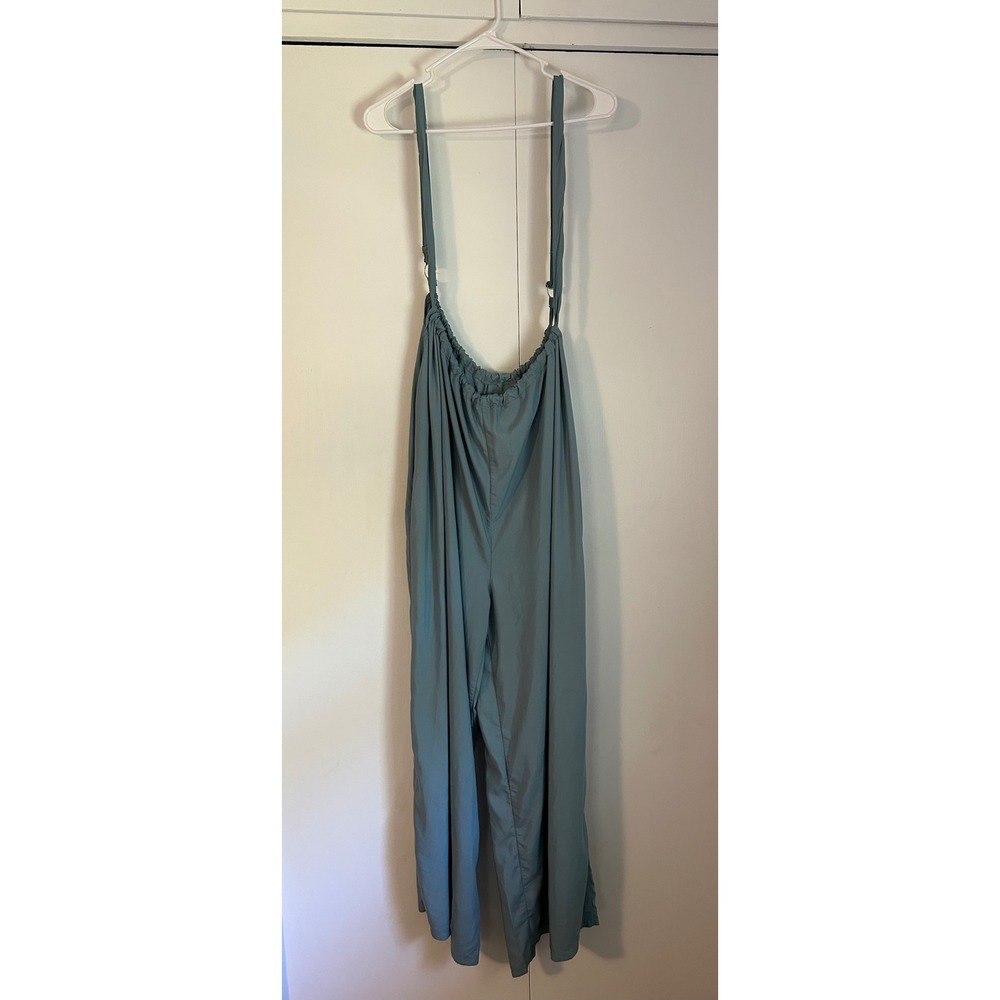 Sage Blue Wide Leg Jumpsuit Adjustable Straps Plus Size 4XL Relaxed Flowy